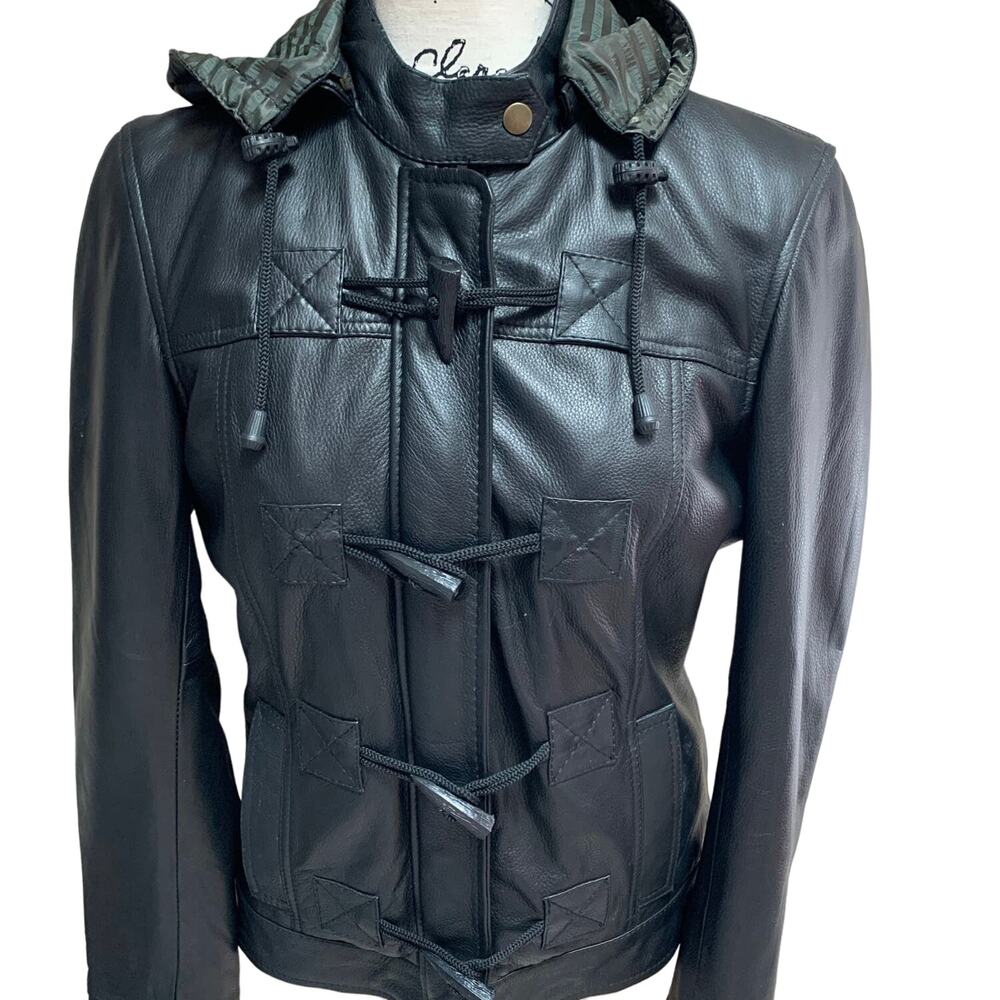 New Xelement Woman's Leather Hooded Motorcycle Jacket Size Medium